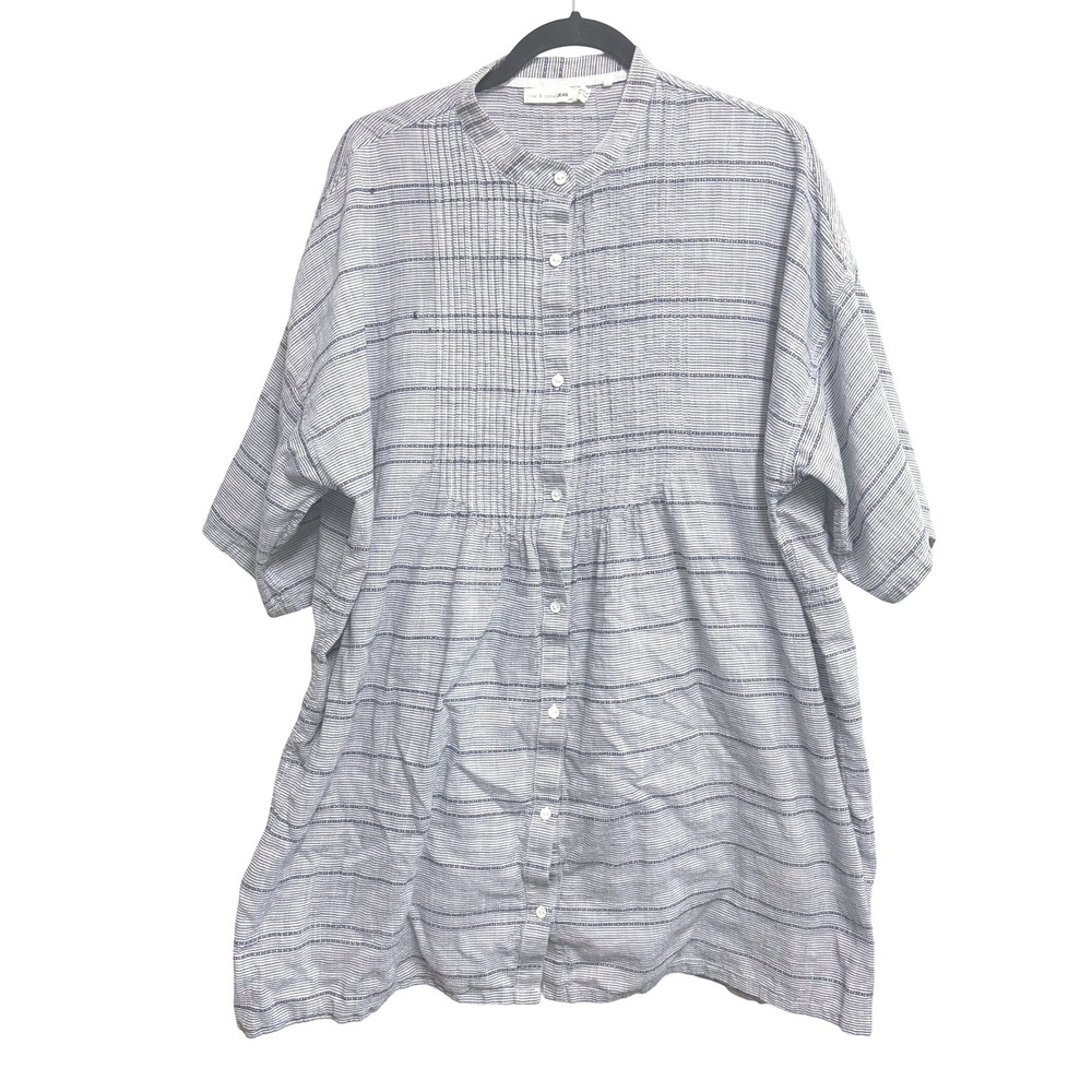 Rag & Bone Oversized Striped Shirt Dress Gray Blue Button Front Cotton Large